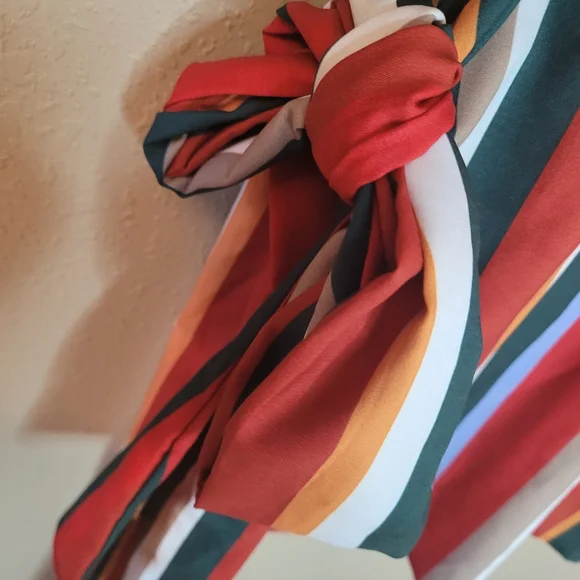 Muriell's Closet blue, red, green, gold, and white striped blouse. Size … - Picture 11 of 12